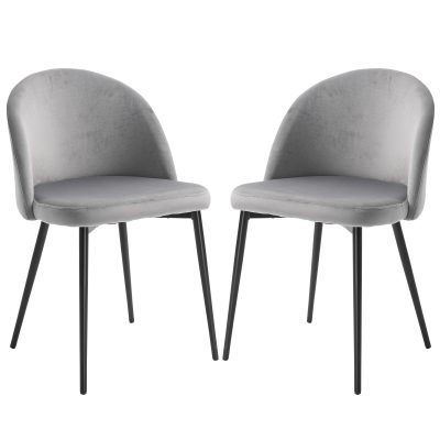 HOMCOM lot de 2 chaises de salle à manger chaise scandinave pieds effilés métal noir - assise dossier ergonomique velours gris   Aosom France