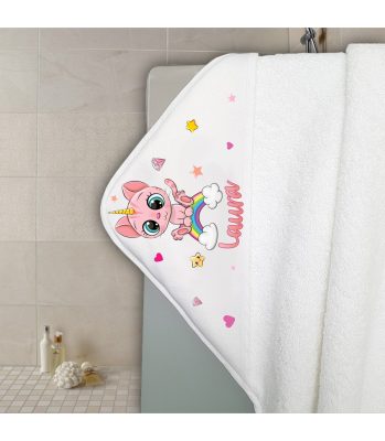 Cape de bain en éponge personnalisable modèle chaton rose
