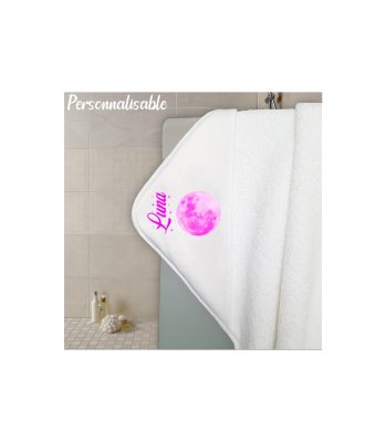 Cape de bain en éponge personnalisable modèle lune rose