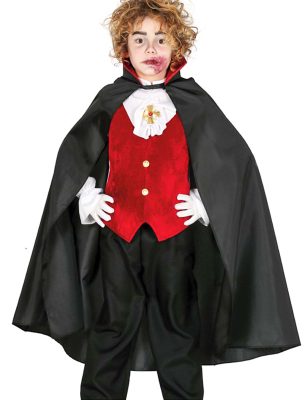 Cape vampire noire avec col rouge enfant Halloween