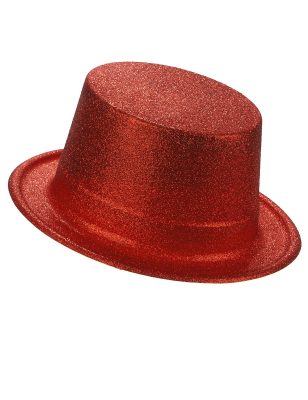 Chapeau haut de forme plastique pailleté rouge adulte