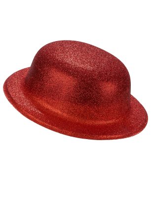 Chapeau melon plastique pailleté rouge adulte