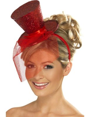 Mini chapeau haut de forme rouge femme