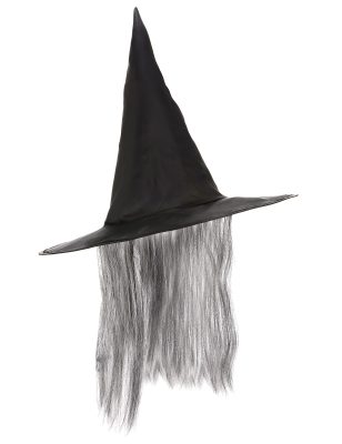 Chapeau sorcière noir avec cheveux gris adulte Halloween