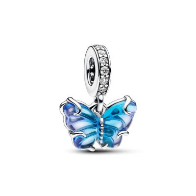 Charm Pendant Papillon Murano Bleu