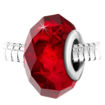 Charm perle cristal rouge à facettes et acier par SC Crystal BEA0011