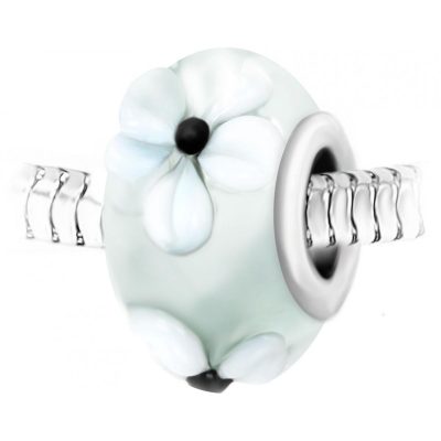 Charm perle fleurs verre décoré main et acier par SC Crystal BEA0023