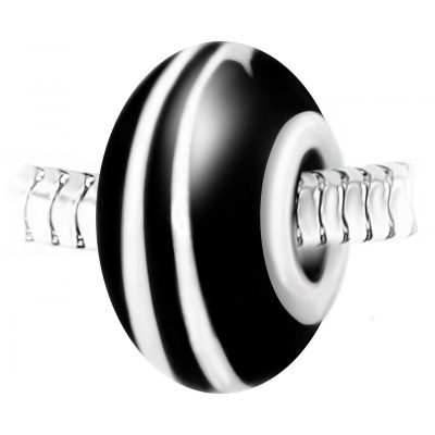 Charm perle spirale verre noir et blanc décoré main et acier par SC Crystal BEA0026