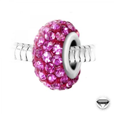 Charm perle pavé de cristaux roses et acier par SC Crystal BEA0029