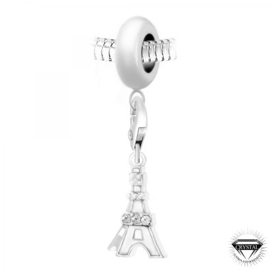 Charm perle Tour Eiffel blanche orné de cristaux Swarovski par SC Crystal Paris® BEA0044+CH0186-argent