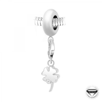 Charm perle trèfle orné de cristaux Swarovski par SC Crystal Paris® BEA0044+CH0208-argent