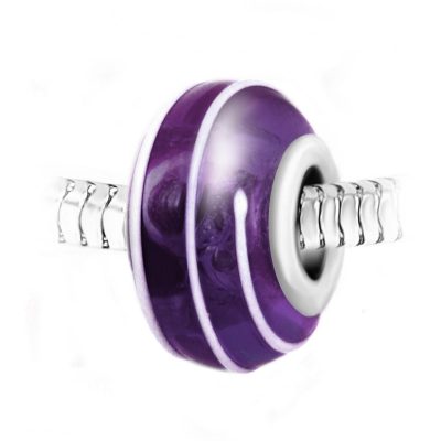 Charm perle spirale verre violet décoré main et acier par SC Crystal BEA0132