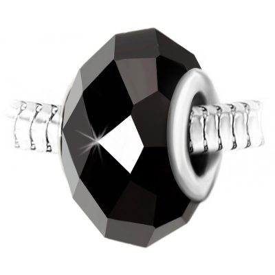 Charm perle cristal noir à facettes et acier par SC Crystal BEA0266