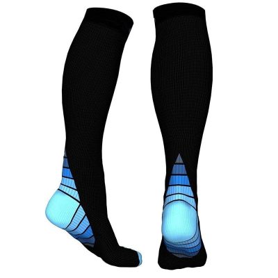 Chaussettes de compression hautes pour la course et le fitness - Bleu
