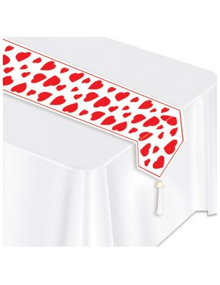 Chemin de table blanc cœurs rouges 28 cm x 1