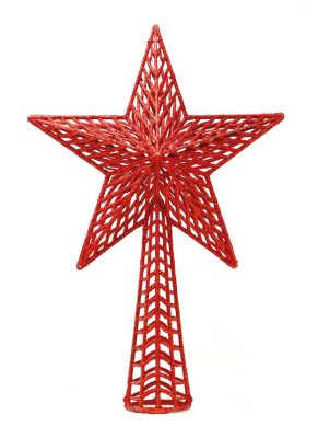 Cimier de sapin étoile rouge pailletée 27 cm