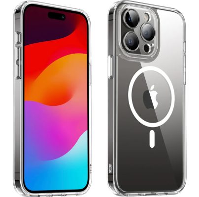 Valenta Trend - Coque Apple iPhone 14 Pro Coque Arrière Rigide Compatible MagSafe - Transparent / Blanc