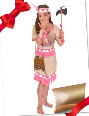 Coffret cadeau déguisement indienne rose avec accessoires fille