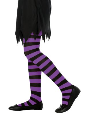 Collants rayés violet et noir fille