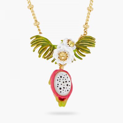 Collier pendentif fruit du dragon et fleur de pitaya