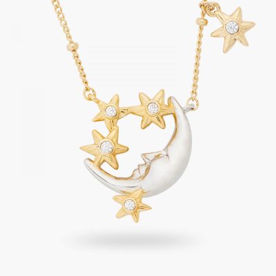 Collier pendentif lune et étoiles