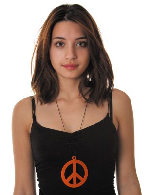Collier pendentif peace orange fluo adulte