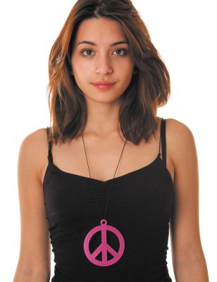 Collier pendentif peace rose fluo adulte