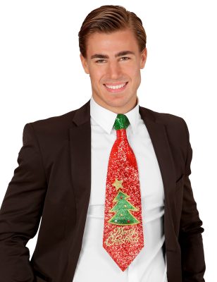 Cravate à paillettes rouges Merry Christmas