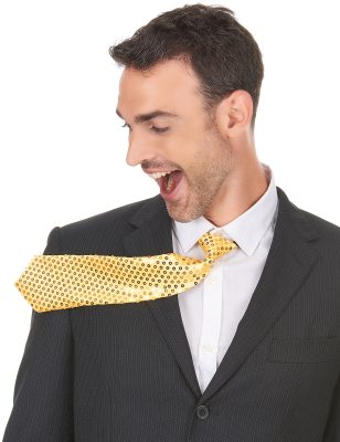 Cravate dorée avec sequins adulte