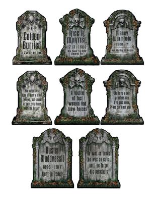 4 Décorations pierre tombale en carton 30 x 41 cm