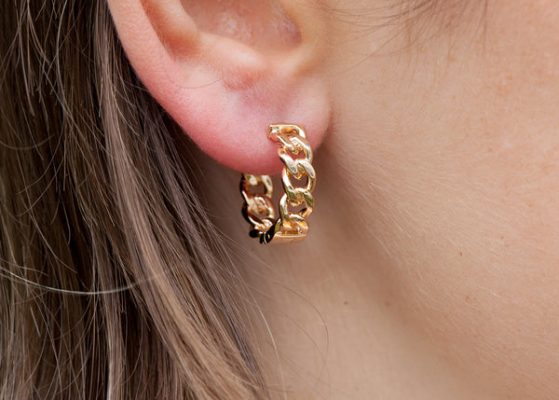Boucles d'oreilles créole maillons de chaîne plaqué or 16 carats - Pour Femme - Bijoux Elise et moi