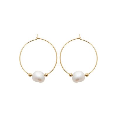 Boucles d'oreilles créoles perle d'eau douce plaqué or - Pour Femme - Bijoux Elise et moi