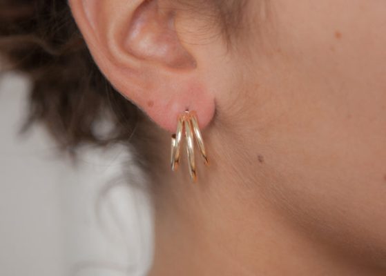 Boucles d'oreilles créoles triple anneaux plaqué or - Pour Femme - Bijoux Elise et moi