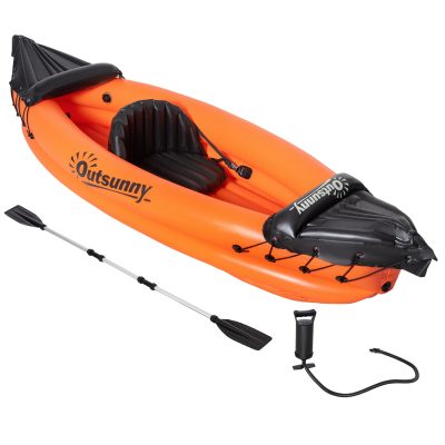 Outsunny Canoé kayak gonflable 1 personne avec gonfleur et rame en aluminium