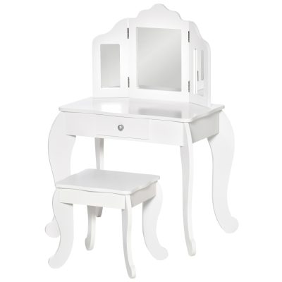 HOMCOM Coiffeuse enfant table de maquillage avec tabouret avec 3 miroirs tournables en acrylique1 tiroir pieds stables 63 x 40 x 85