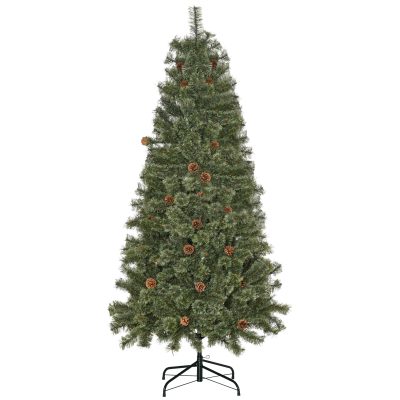 HOMCOM Sapin arbre de Noël artificiel 450 branches 28 pommes de pin+ support pied hauteur 180 cm vert