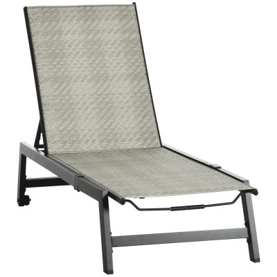 Outsunny Chaise longue bain de soleil en résine tressée imitation rotin avec roues dossier inclinable aluminium noir
