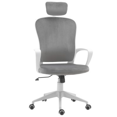 Vinsetto Fauteuil chaise de bureau ergonomique hauteur d'assise réglable pivotant à 360 ° en velours 63 x 64 x 118-128 cm gris clair   Aosom France
