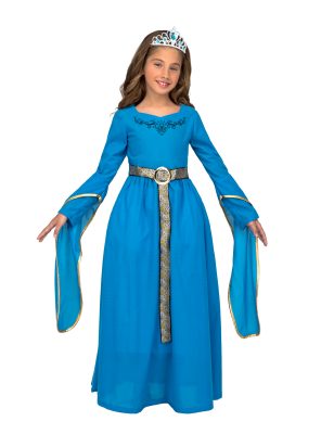 Déguisement avec diadème princesse médiévale bleue fille