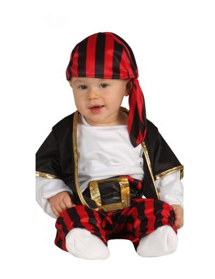 Déguisement capitaine des pirates noir et rouge bébé