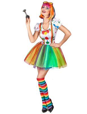 Déguisement clown peinture multicolore femme