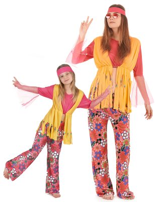 Déguisement de couple hippie muticolore mère et fille