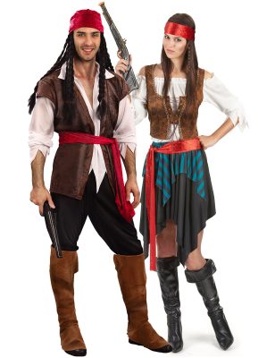 Déguisement de couple pirate à rayures