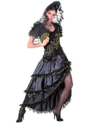 Déguisement danseuse de flamenco femme noir et doré