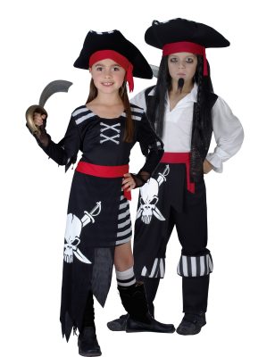 Déguisement couple pirates noirs et blancs enfants