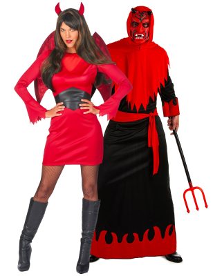 Déguisement de couple diablesse et diable démoniaque rouge Halloween adulte