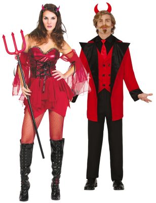 Déguisement de couple diablesse et diable rouge et noir élégants Halloween adulte