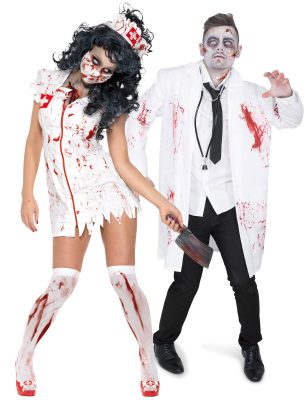 Déguisement de couple docteur et infirmière zombies Halloween adulte