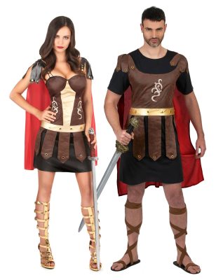 Déguisement de couple gladiateurs romains adulte