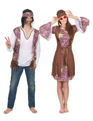 Déguisement de couple hippie violet adulte